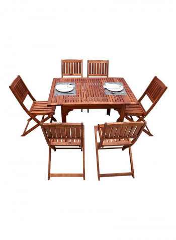 7-Pieces Acacia Wood Table And Chairs Set Brown 161x207x138cm