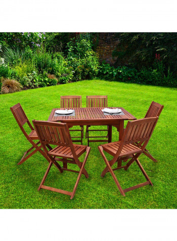 7-Pieces Acacia Wood Table And Chairs Set Brown 161x207x138cm