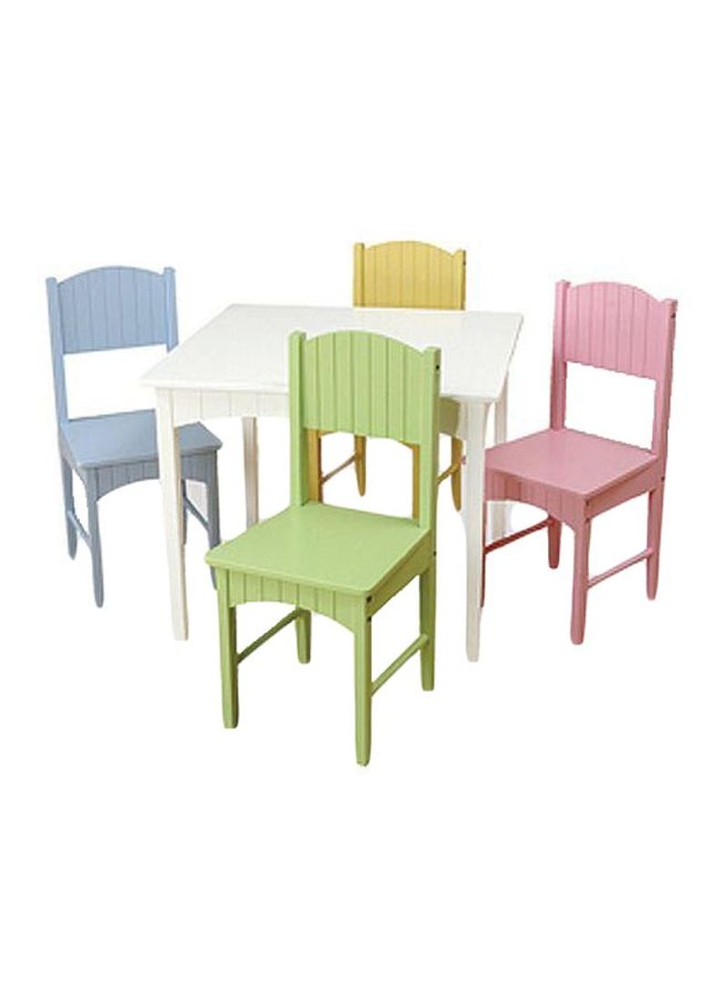 Pack Of 5 Wooden Table And Chair Set Green/Blue/Pink