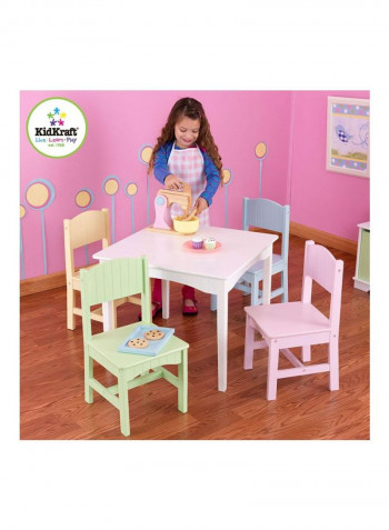 Pack Of 5 Wooden Table And Chair Set Green/Blue/Pink