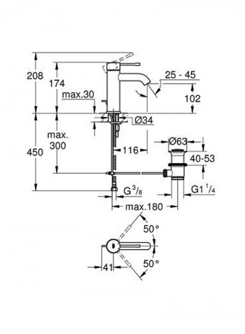 Single Lever Basin Mixer Copper L 48 x W 116 x H 174millimeter