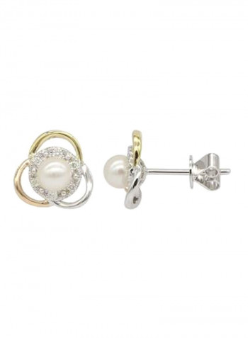 18 Karat Yellow Gold 0.08 Carat Diamond Earring with Pearl