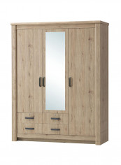 Braxton 3-Door Wardrobe With Mirror Light Brown/Silver 172x219x60centimeter