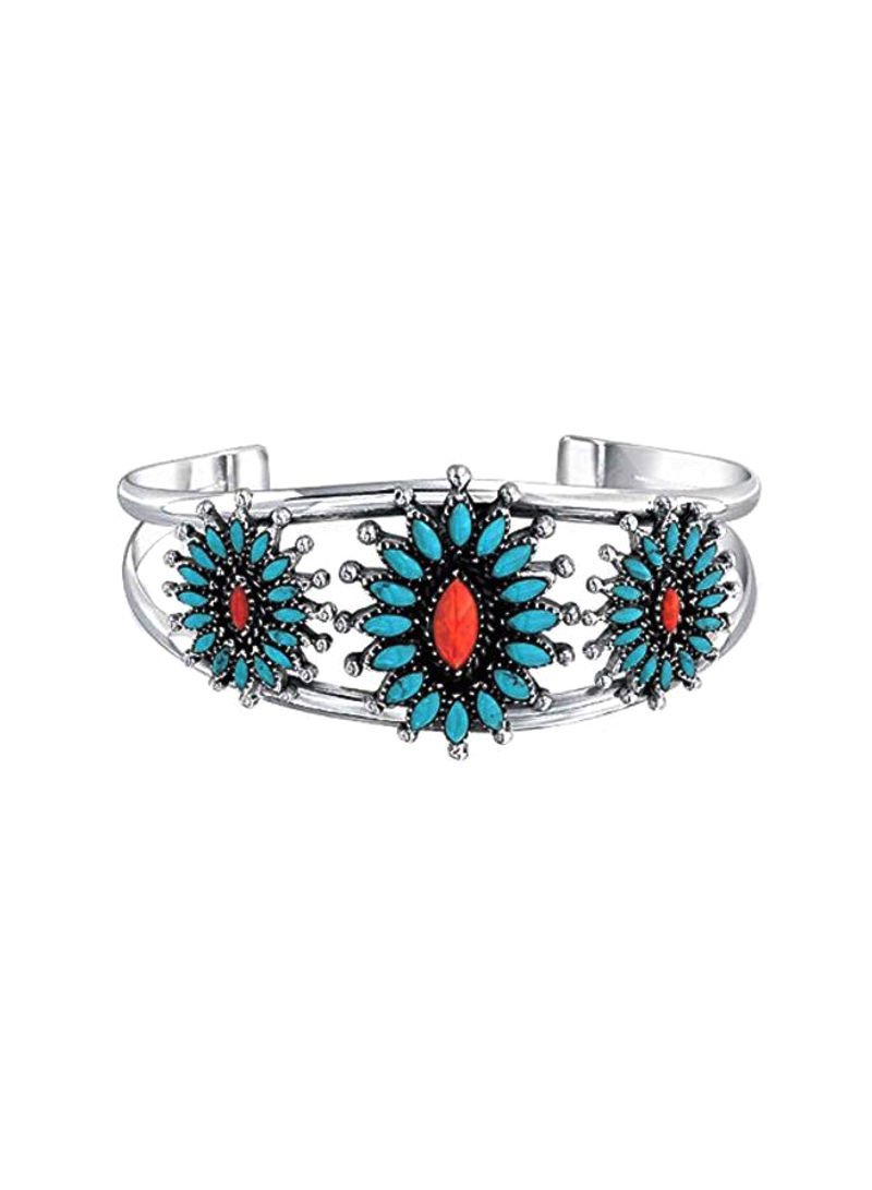 925 Sterling Silver Coral Turquoise Squash Blossom Cuff
