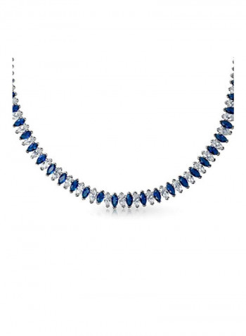Silver Plated Brass Cubic Zirconia And Sapphire Studded Necklace
