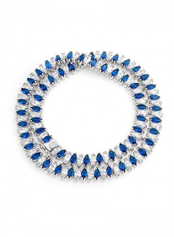 Silver Plated Brass Cubic Zirconia And Sapphire Studded Necklace