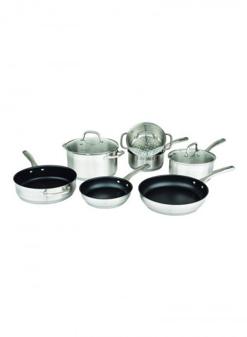 10-Piece Stainless Steel Cookware Set Silver/Black