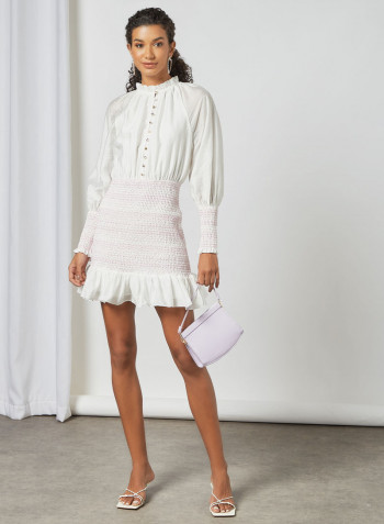 Shirred Panel Dress White
