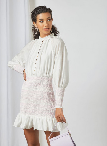 Shirred Panel Dress White