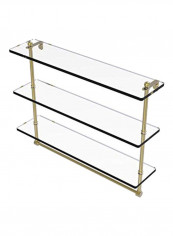 Triple Tiered Towel Bar Glass Shelf Clear/Gold 22inch