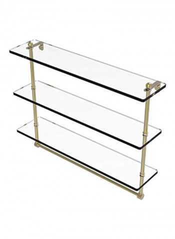 Triple Tiered Towel Bar Glass Shelf Clear/Gold 22inch