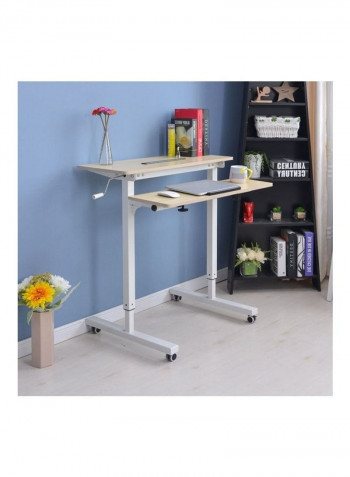 Dual Desktop Lifting Computer Desk White/Beige