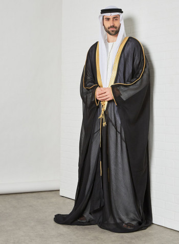 Contrast Piping Detail Bisht Cloak Black/Gold