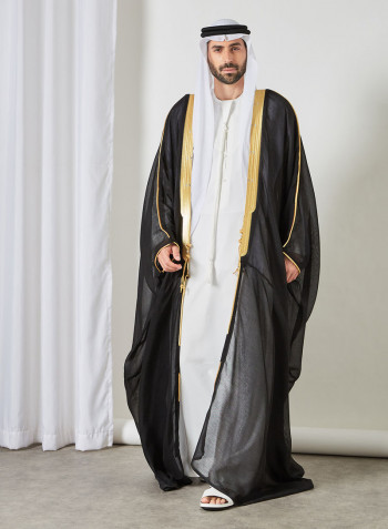 Contrast Piping Detail Bisht Cloak Black/Gold