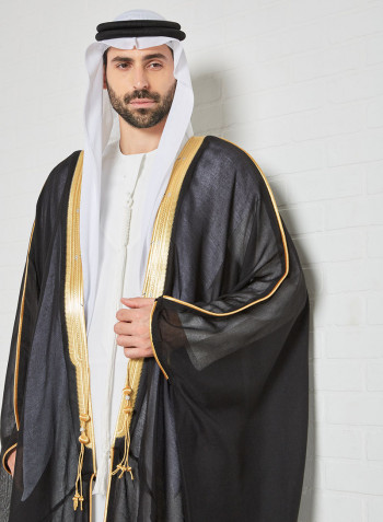 Contrast Piping Detail Bisht Cloak Black/Gold