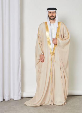 Embroidered Detail Bisht Cloak Beige