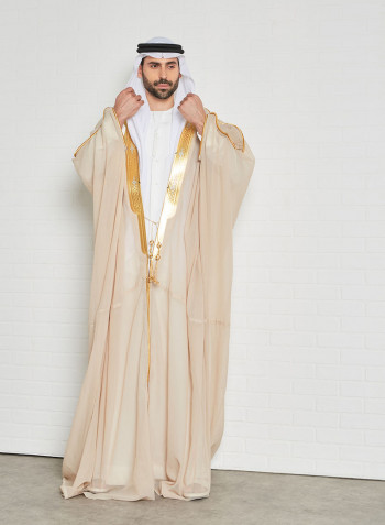 Embroidered Detail Bisht Cloak Beige