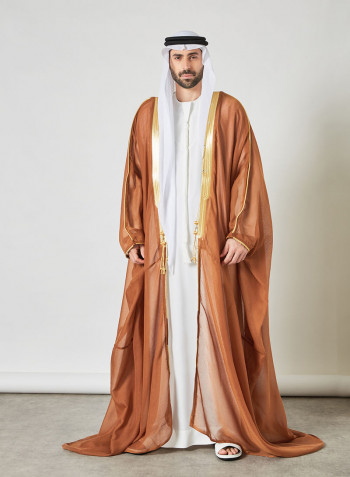 Contrast Piping Detail Bisht Cloak Brown