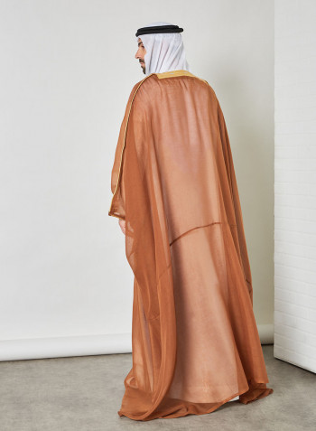 Contrast Piping Detail Bisht Cloak Brown