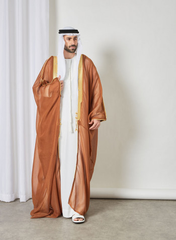 Contrast Piping Detail Bisht Cloak Brown