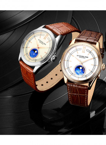 Men's Moon Phase Leather Quartz Analog Wrist Watch 897.04
