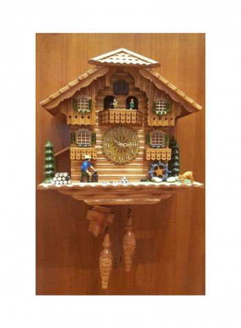 Wooden Decorative Big House Cuckoo Clock Brown/Yellow/Green 40x39x18centimeter