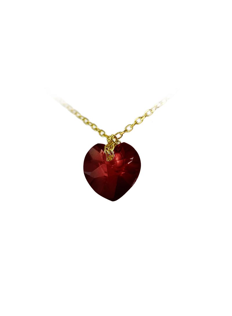 18K Yellow Gold 7mm Heart Cut Genuine Garnet Necklace