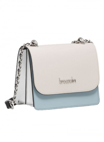 Michelle Chain Detail Shoulder Bag Off White/Blue/Silver