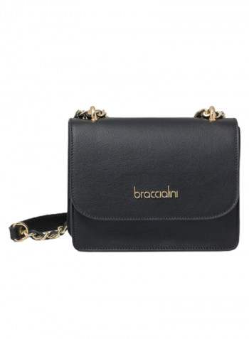 Michelle Chain Detail Shoulder Bag Black/Gold