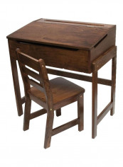 Slanted Top Desk And Chair Set Brown