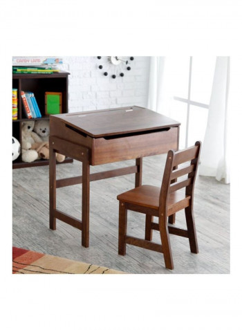 Slanted Top Desk And Chair Set Brown