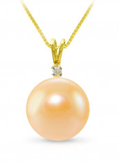 18 Karat Gold 0.02 Carat Diamonds 9-10 mm Pearl Pendant Necklace