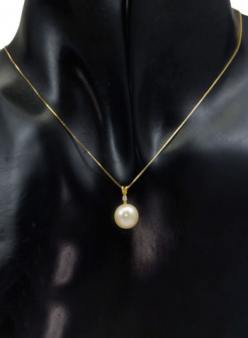 18 Karat Gold 0.02 Carat Diamonds 9-10 mm Pearl Pendant Necklace