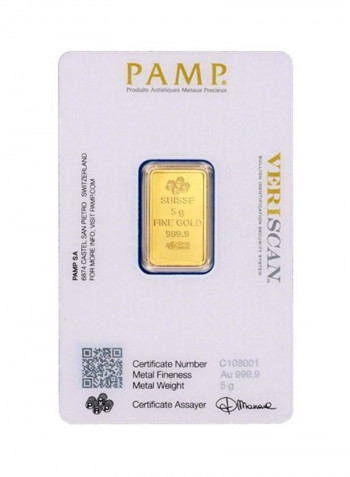 Suisse Pamp 24K (999.9) Gold Bar 5g