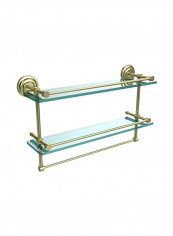 Double Gallery Glass Shelf With Towel Bar Gold/Blue 22inch