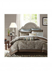 12-Piece Aubrey Comforter Set Polyester Brown/Blue/White King