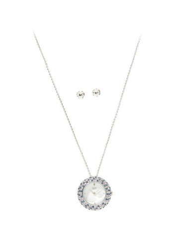 2 Piece Watch Necklace And Earrings Set Silver