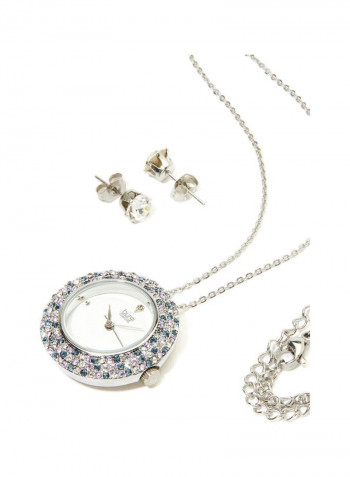 2 Piece Watch Necklace And Earrings Set Silver