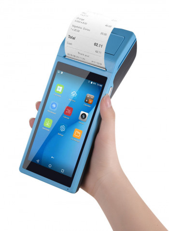 All in One Handheld PDA Printer Smart POS Terminal Wireless Intelligent Payment Portable Printers 21.5 x 8.6 x 5.3سم أزرق