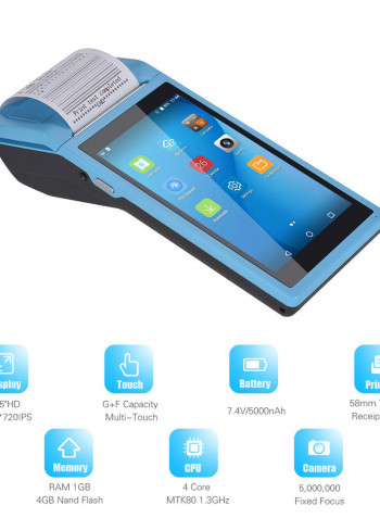 All in One Handheld PDA Printer Smart POS Terminal Wireless Intelligent Payment Portable Printers 21.5 x 8.6 x 5.3سم أزرق