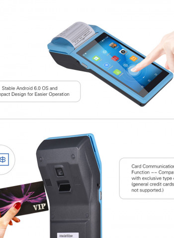 All in One Handheld PDA Printer Smart POS Terminal Wireless Intelligent Payment Portable Printers 21.5 x 8.6 x 5.3سم أزرق