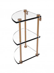 Three Tier Corner Glass Shelf Clear/Brushed Bronze 8x8x15inch