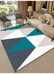 Triangles Pattern Supple Living Room Carpet White/Grey/Blue 200x300centimeter