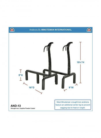2-Piece Deer Wrought Iron Fireplace Andiron Set Black