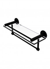 Fresno Collection Vanity Rail And Integrated Towel Bar Glass Shelf Clear/Black 16inch