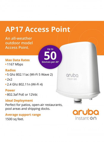 Aruba AP17 Indoor Access Point 7.4x6.1x2.6inch White/Grey