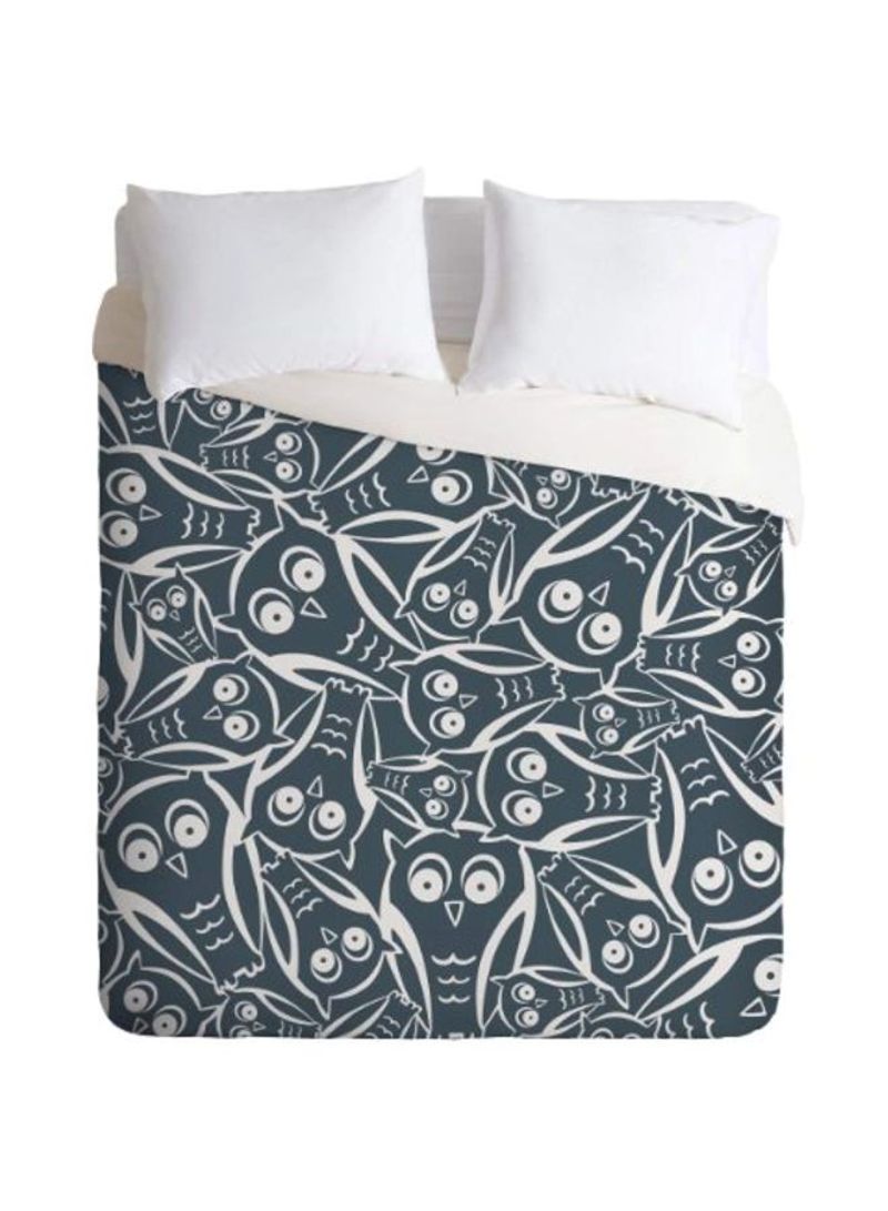 Heather Dutton Night Owl Printed Duvet Cover Polyester Grey/White King