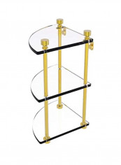 Foxtrot Collection Three Tier Corner Glass Shelf Clear/Gold 8x8x15inch