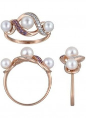 18 Karat Rose Gold 0.06 Carat Diamond Ring with Pearl