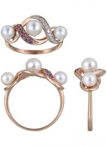 18 Karat Rose Gold 0.06 Carat Diamond Ring with Pearl